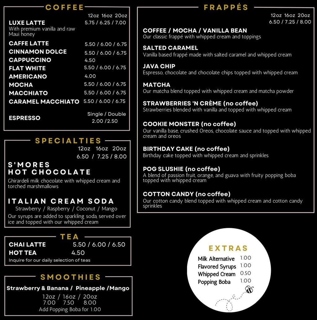 Luxe Latte Menu
